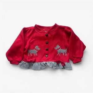 Vintage 90s Hush Puppies Red Scottie Dog Sweater Size 3T Houndstooth Trim